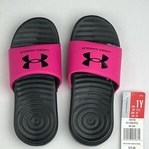 Under Armour Youth Sz 1Y Girl's Ansa Fixed Slides Pink  Black 3023793-002 kid